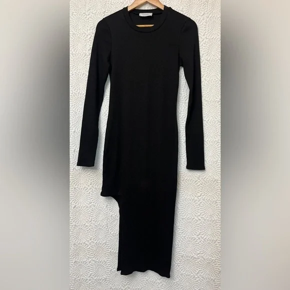 Lanston Ribbed Knit Midi Dress Size Small Black Bodycon Revolve Party Sleek Sexy - Picture 14 of 15